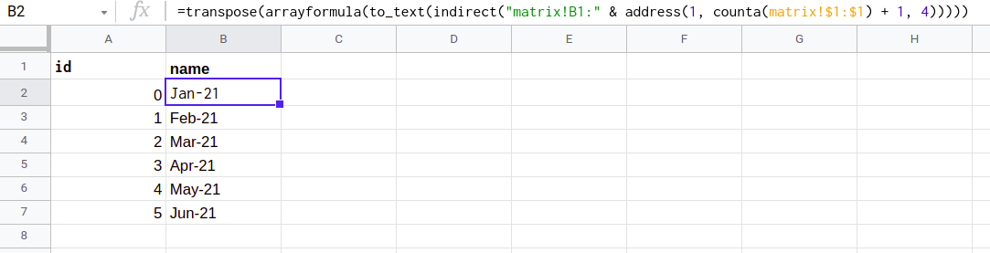 Copying the matrix columns